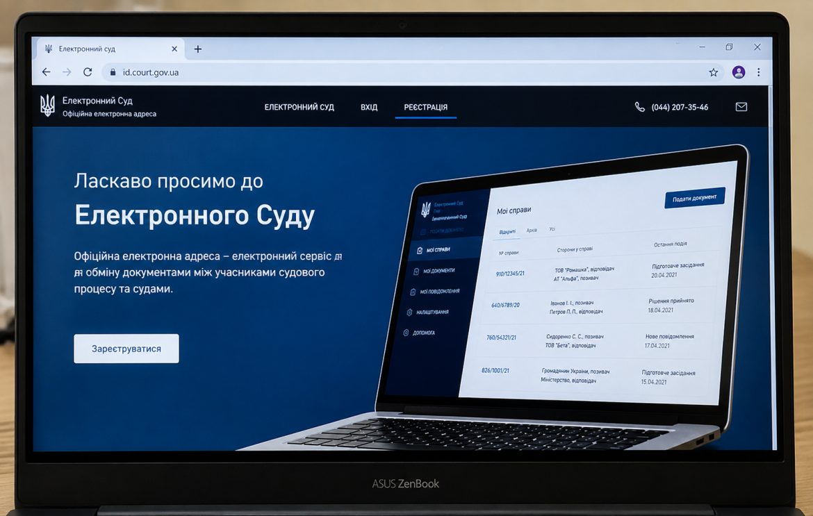 Сторінка реєстрації в системі Електронний суд на сайті id.court.gov.ua